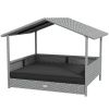 PawHut Wicker Dog House Outdoor Canopy Rattan Bed Water-resistant Cushion Gray