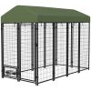 PawHut Outdoor Dog Kennel with Rotating Bowl Holders, Walk-in Pet Playpen with Waterproof Cover, 8' x 4' x 6', Green
