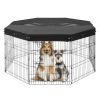Dog Playpen 8 Panels Foldable Metal Dog Exercise Pen with Top Cover 30"H