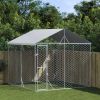 Outdoor Dog Kennel with Roof Silver 9.8'x9.8'x8.2' Galvanized Steel