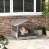 PawHut Wicker Dog House Outdoor Canopy Rattan Bed Water-resistant Cushion Gray