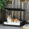 PawHut Wicker Dog House Raised Rattan Pet Sofa with Cushion for Indoor Outdoor Brown
