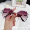 Fashion Diamond rimless Trimmed Sunglasses Women's Fashion Anti UV Slimming Sunglasses